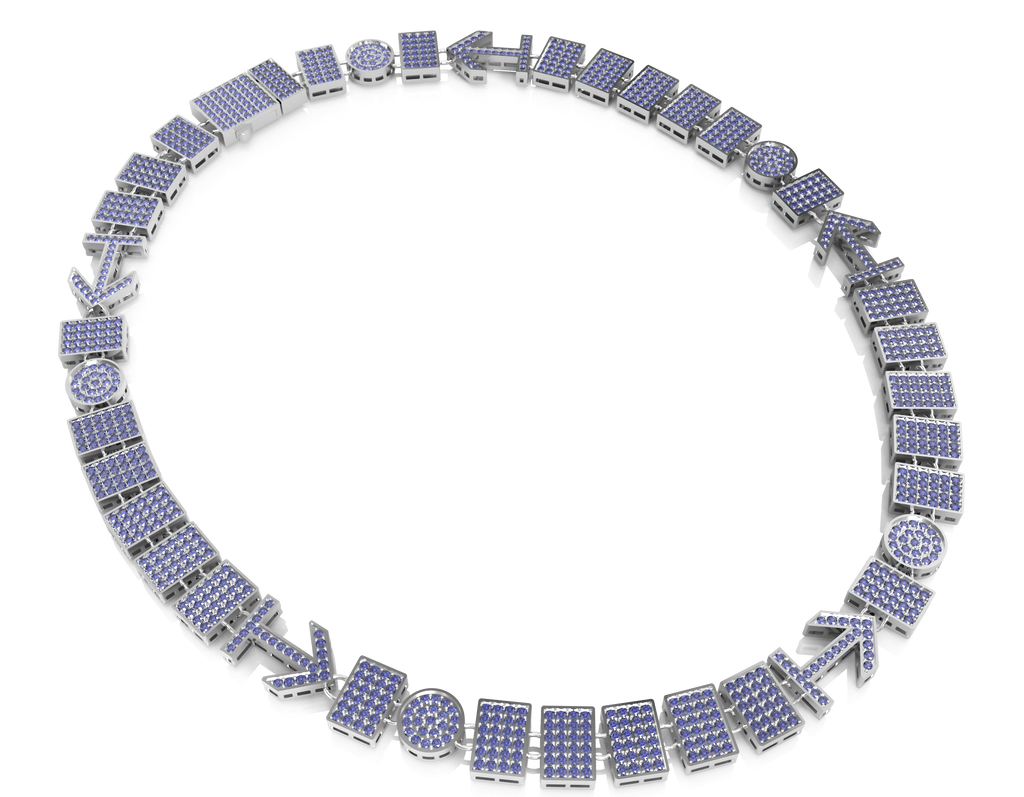 Necklace with purple and silver design on no background