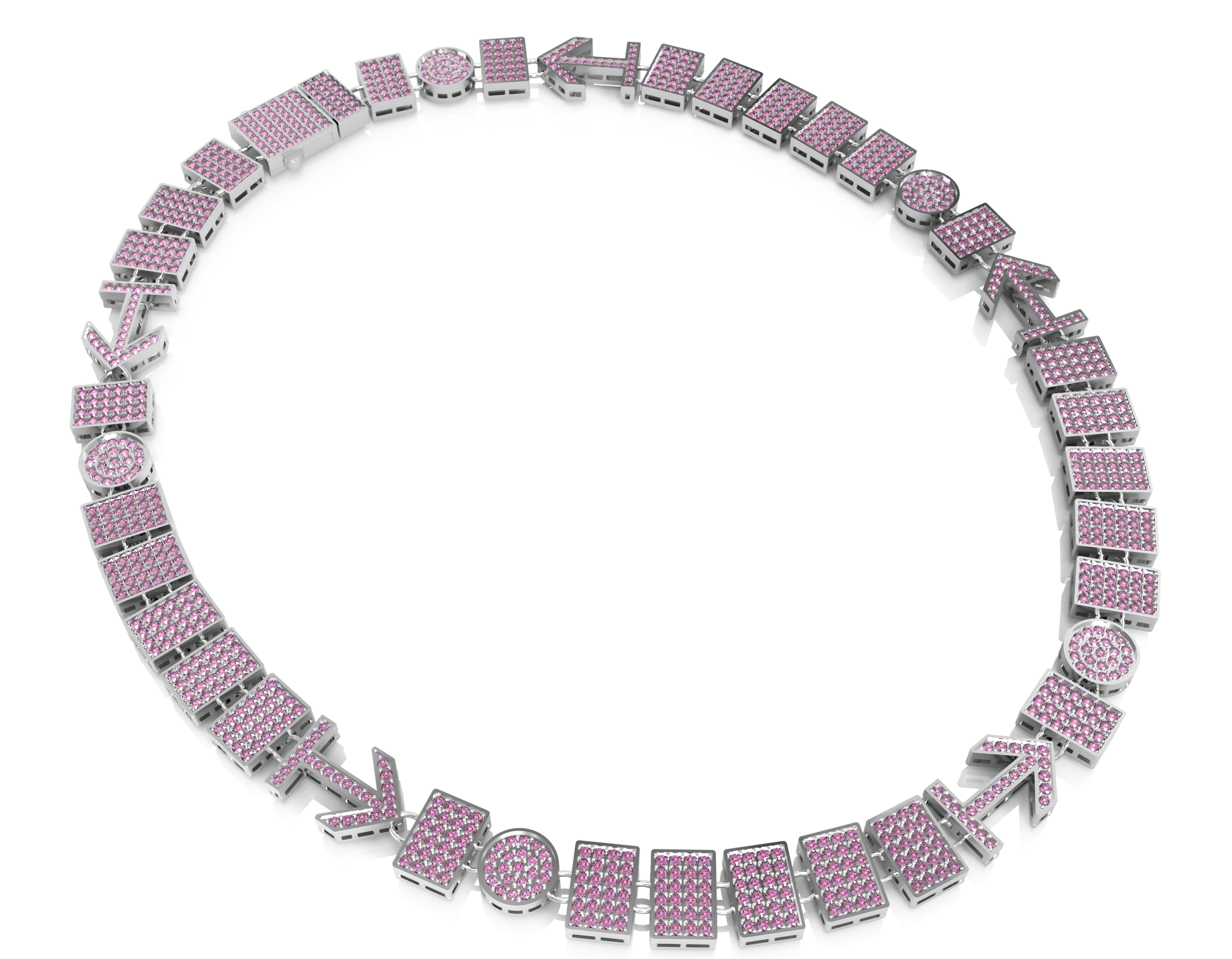 Necklace with pink and silver design on no background