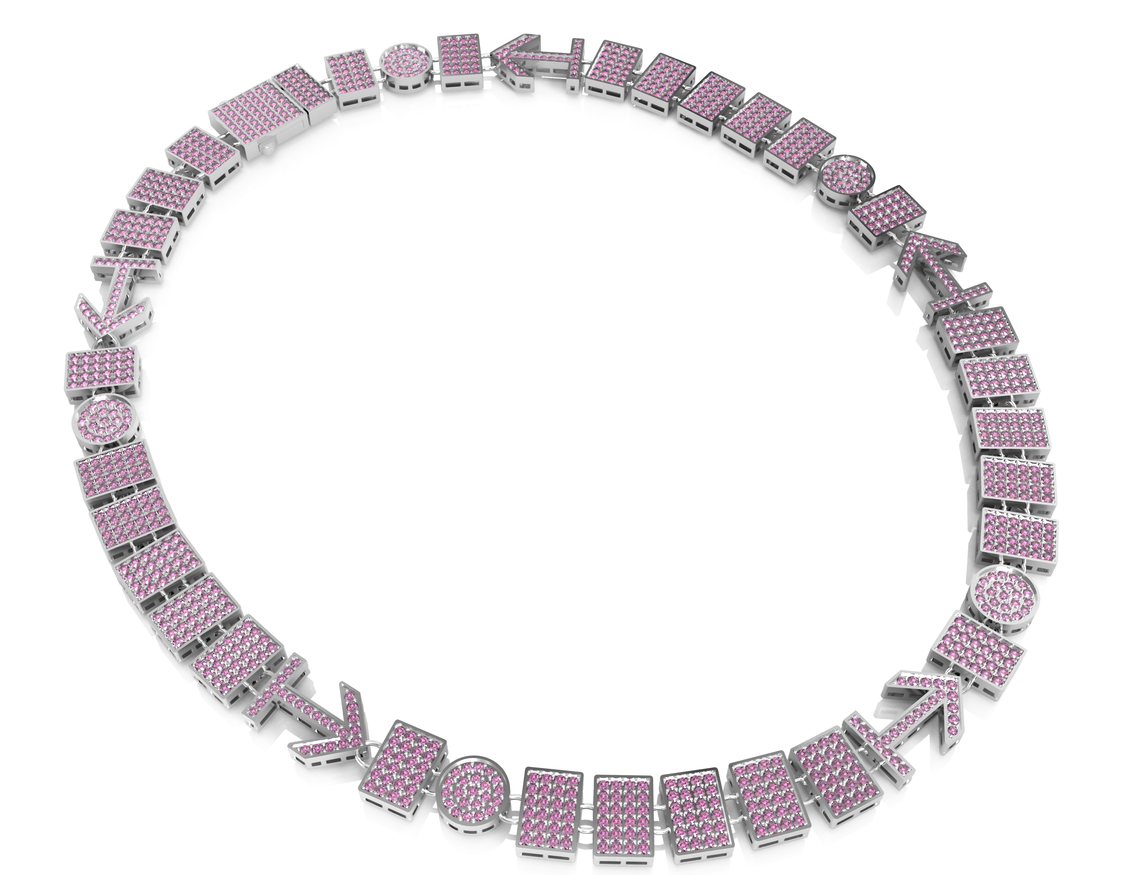 Necklace with pink and silver design on no background