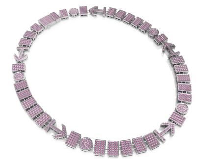 Necklace with pink and silver design on no background