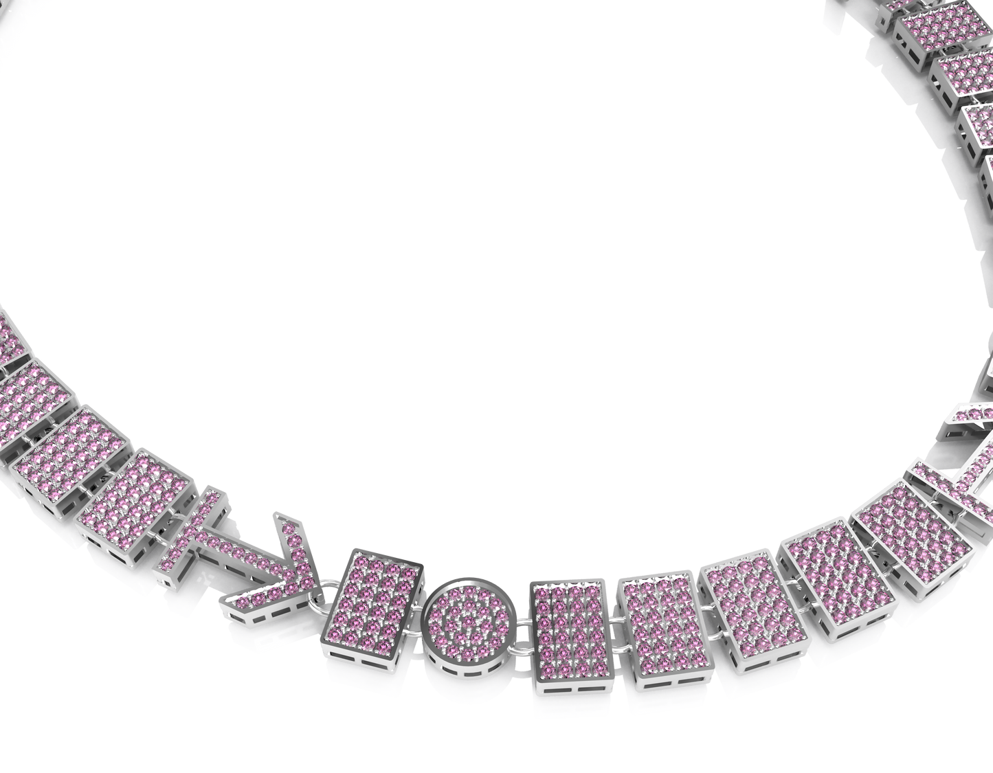 Necklace with pink and silver design on no background