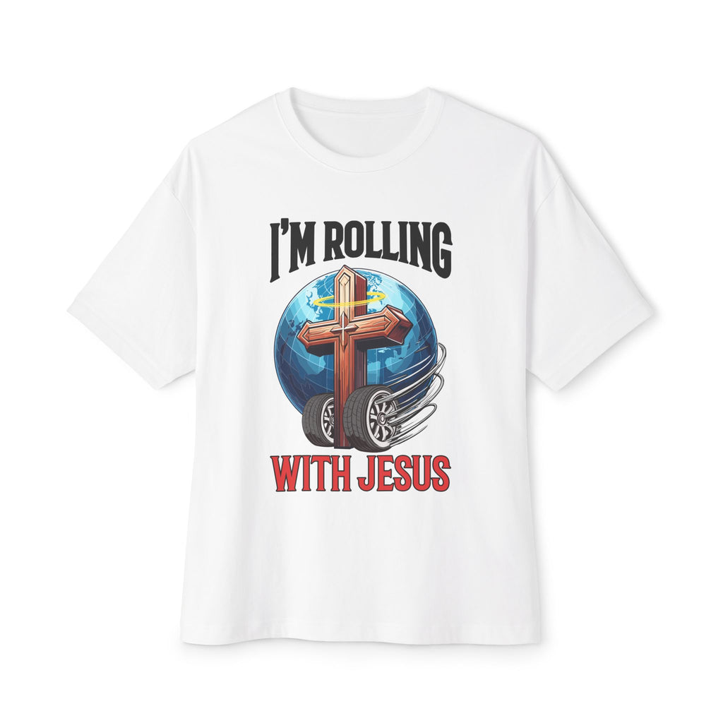 IM ROLLING WITH JESUS Oversized Tee Black Font Print