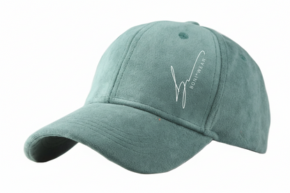 Green baseball cap with a logo on a white background