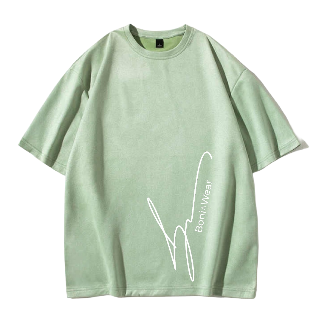 Light green t-shirt with a white logo on no background