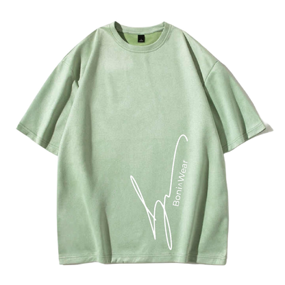 Light green t-shirt with a white logo on no background