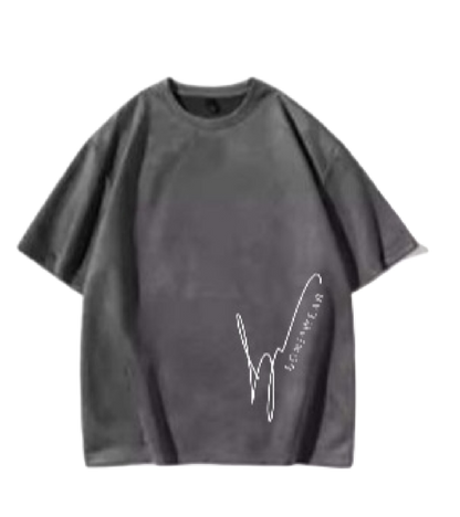 Gray t-shirt with a white logo on no background