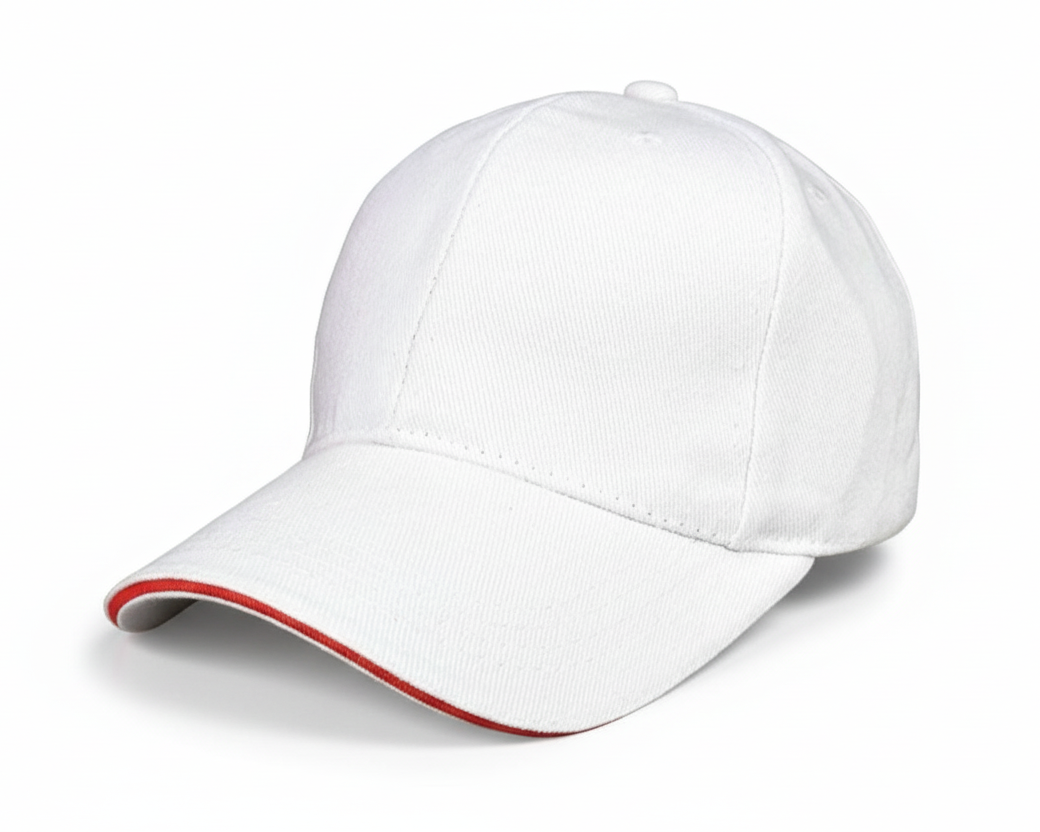 White baseball cap with red interior on a white background