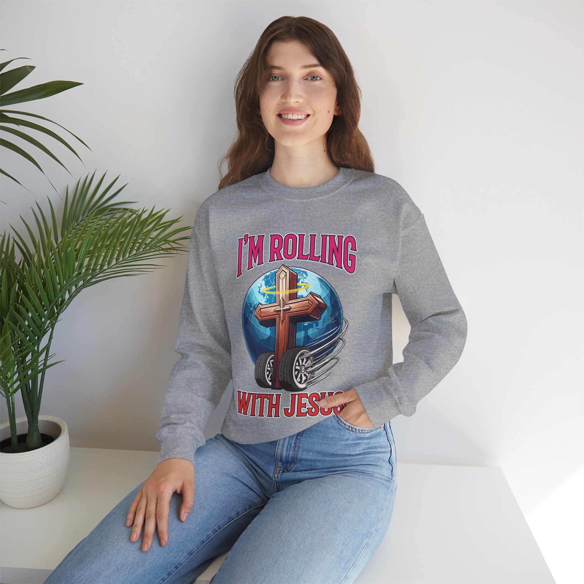 IM ROLLING WITH JESUS Heavy Blend™ Crewneck Sweatshirt