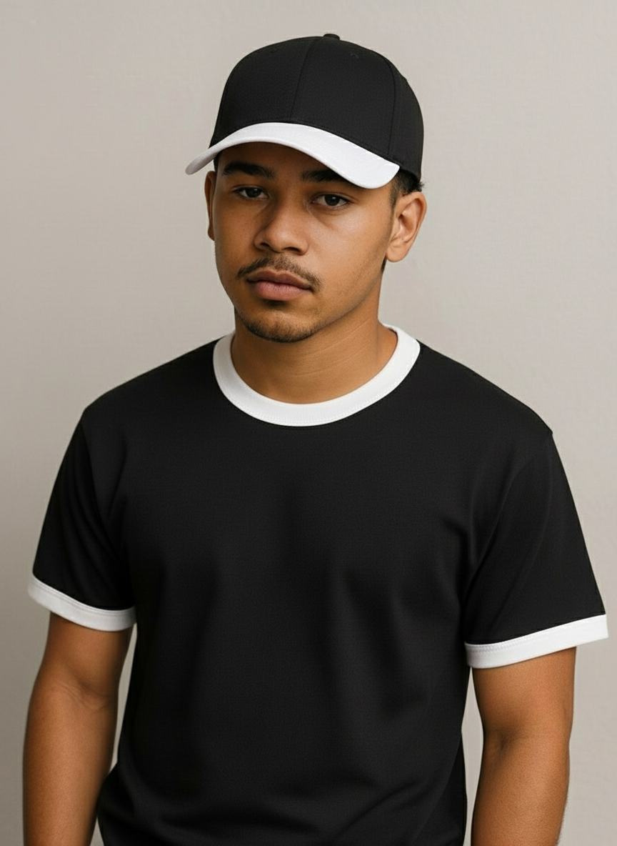Regular Fit Two-Tone T-Shirt with Matching Cap