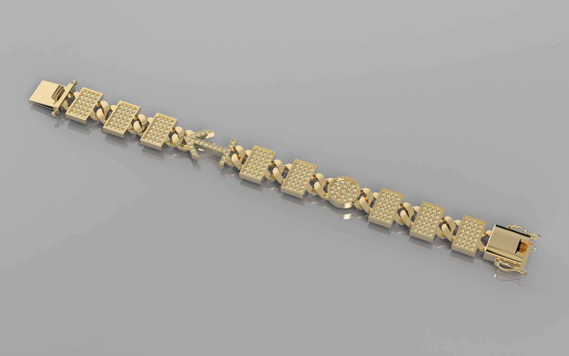 Gold bracelet on a gray background