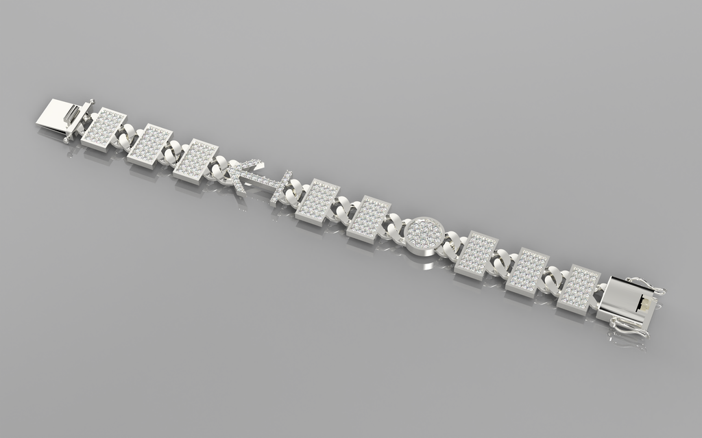 Silver bracelet with diamond accents on a gray background