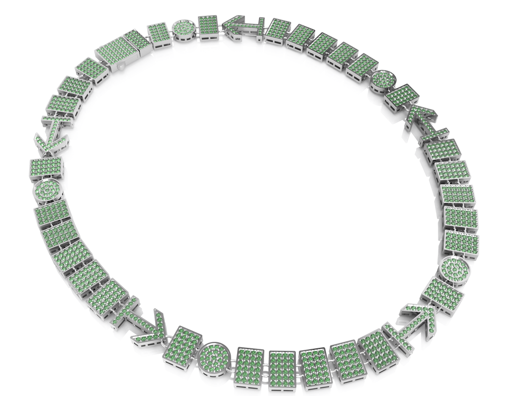 Necklace with green gemstones on no background