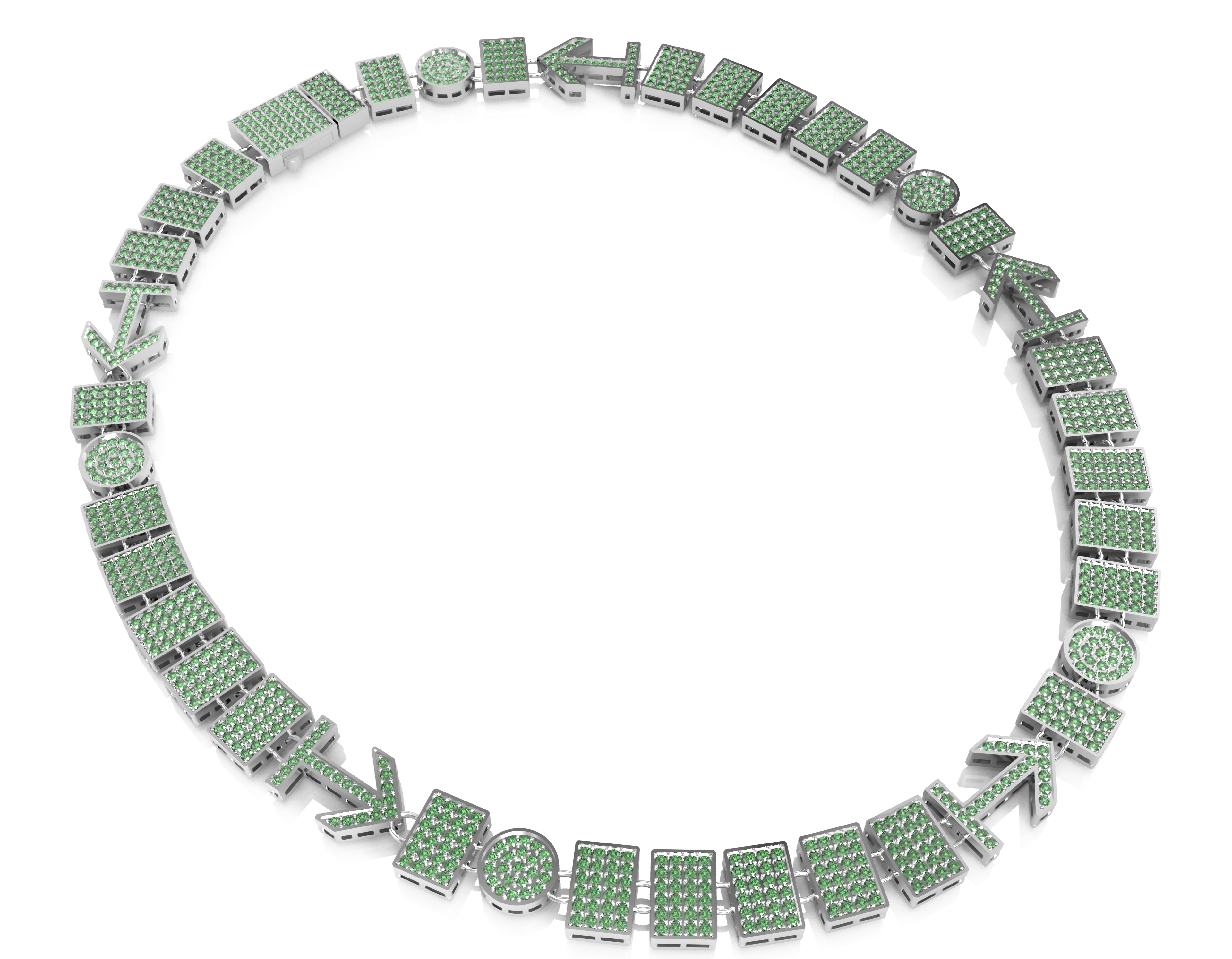 Necklace with green gemstones on no background