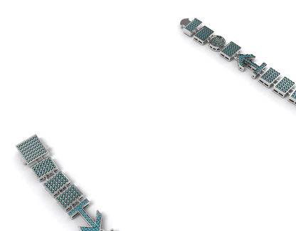 Silver bracelet with green gemstones on a white background