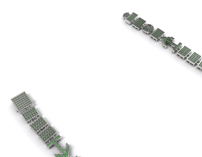 Female Silver bracelet with green stones on a white background