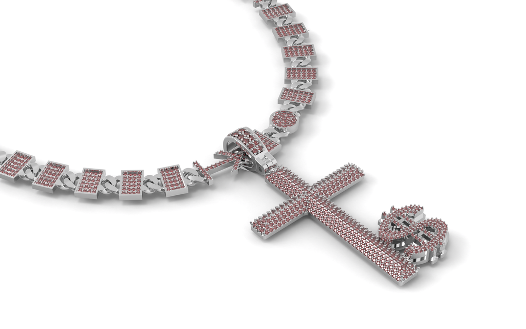 Silver bracelet with red gemstones on a white background