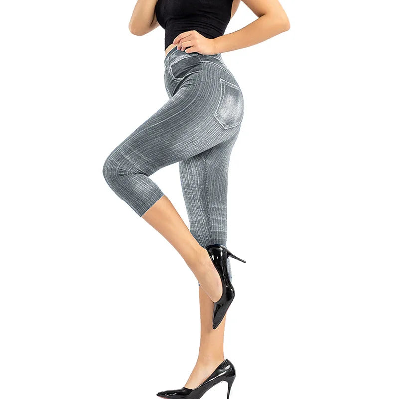 Women’s Faux Denim Stretch Printed Slim Fit Leggings