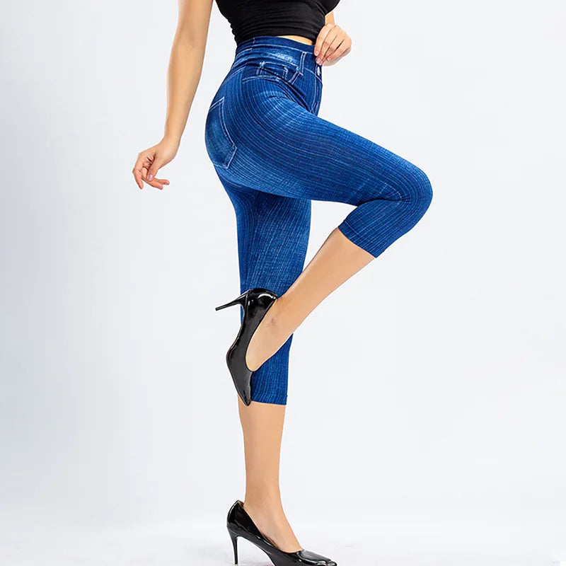 Women’s Faux Denim Stretch Printed Slim Fit Leggings