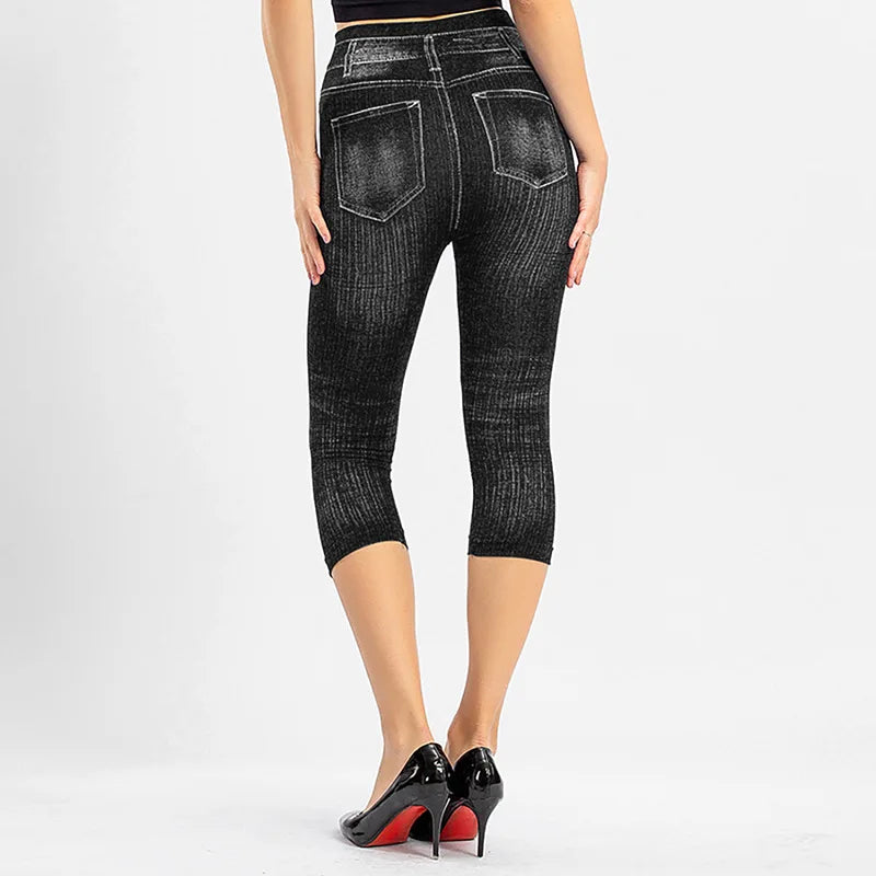 Women’s Faux Denim Stretch Printed Slim Fit Leggings