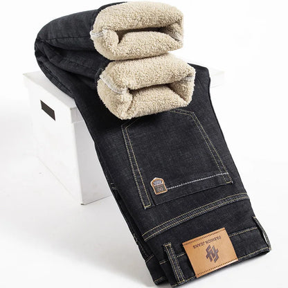 Men’s Fleece-Lined High Waist Winter Denim Jeans