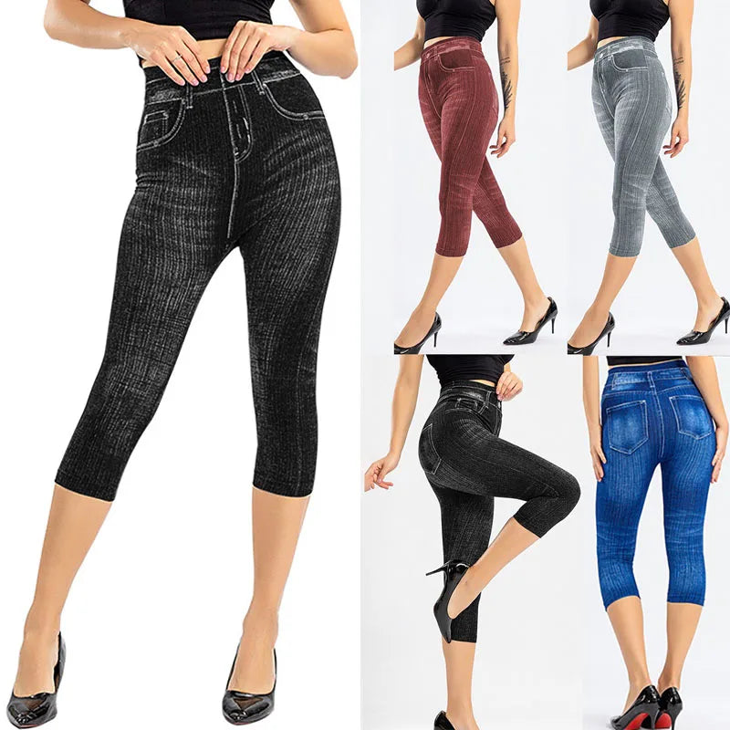Women’s Faux Denim Stretch Printed Slim Fit Leggings