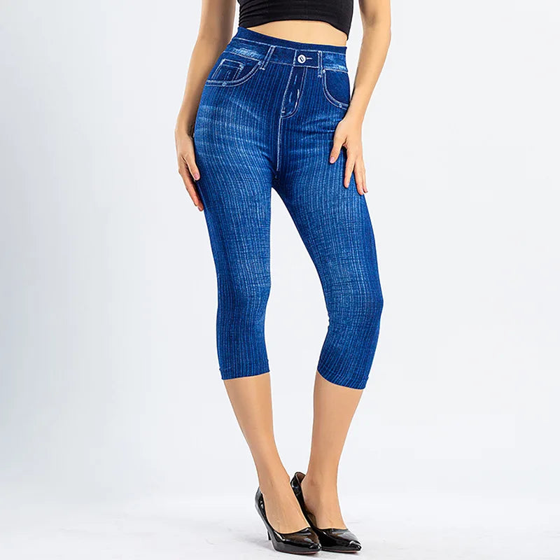 Women’s Faux Denim Stretch Printed Slim Fit Leggings