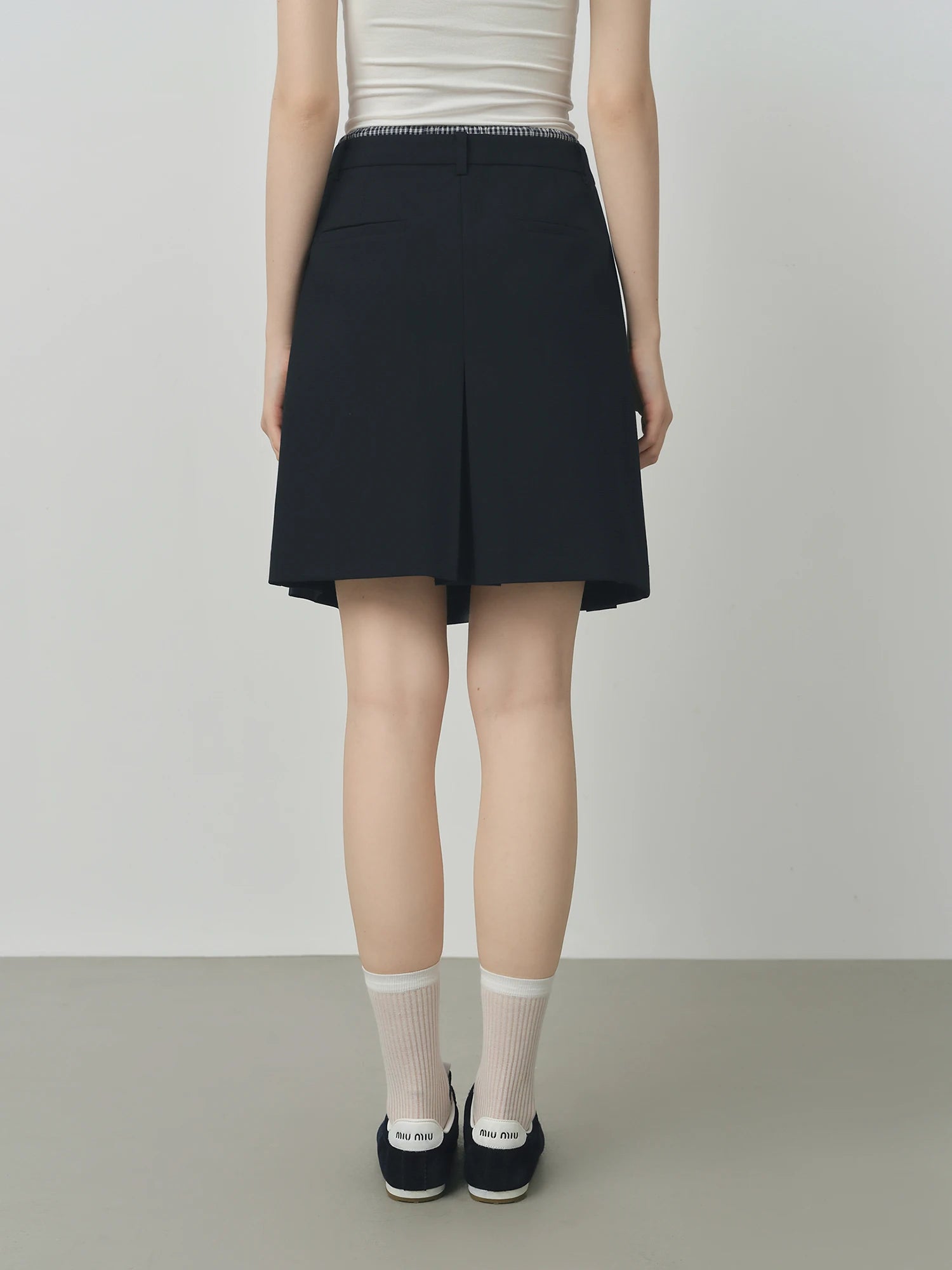 Double Waist Plaid Drawstring Two-Piece Style Skirt