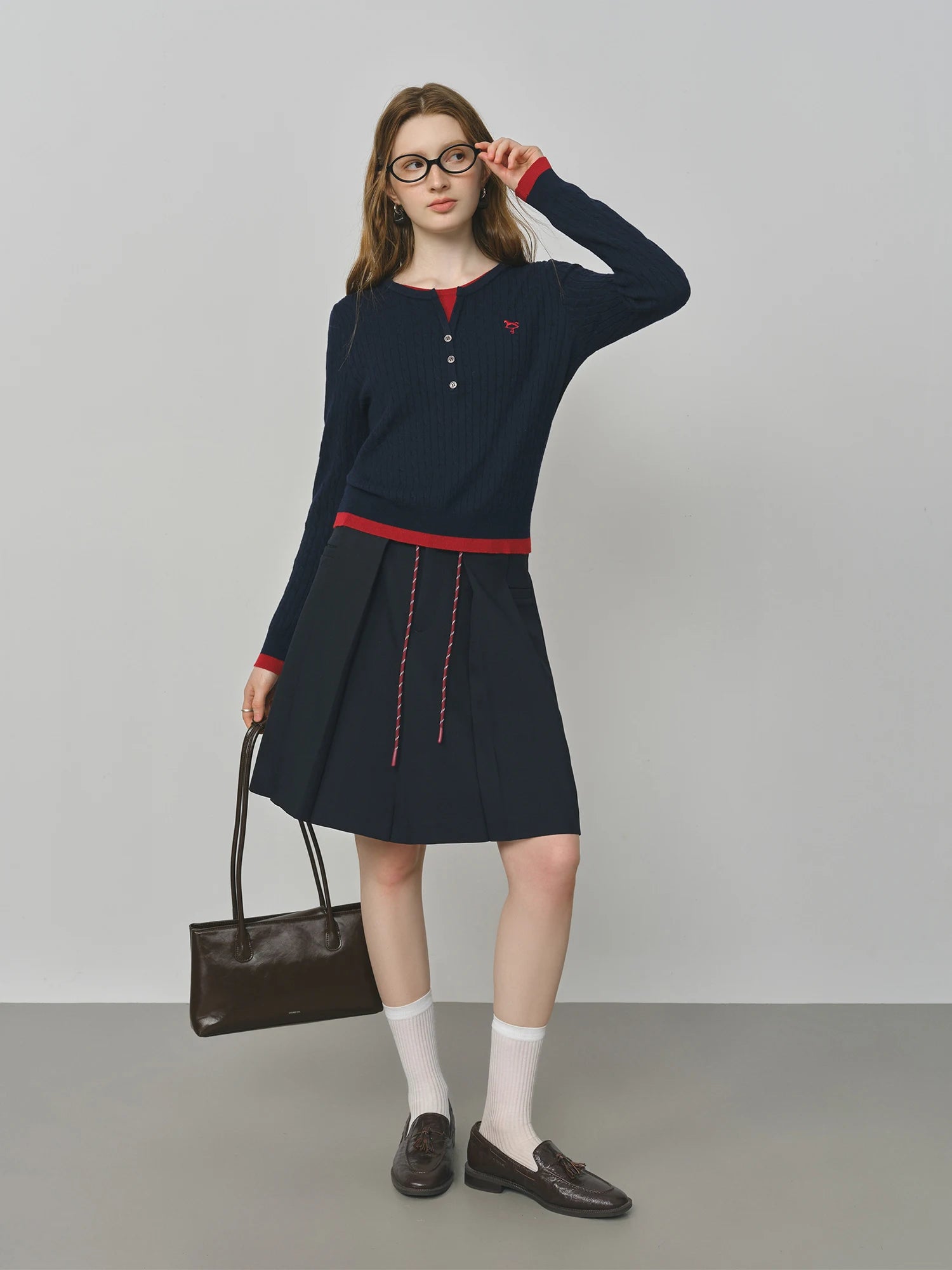 Double Waist Plaid Drawstring Two-Piece Style Skirt