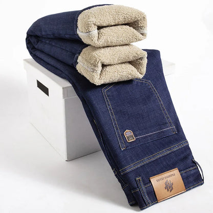 Men’s Fleece-Lined High Waist Winter Denim Jeans
