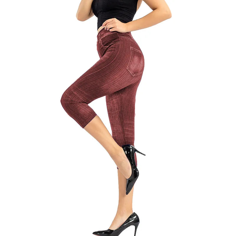 Women’s Faux Denim Stretch Printed Slim Fit Leggings