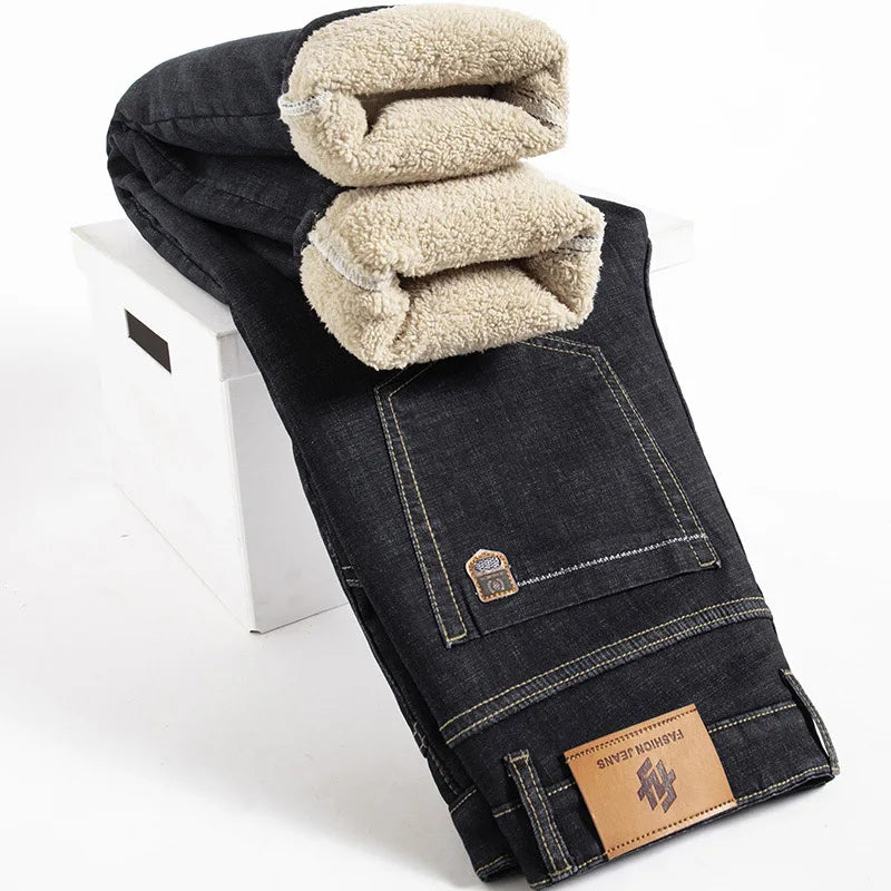 Men’s Fleece-Lined High Waist Winter Denim Jeans