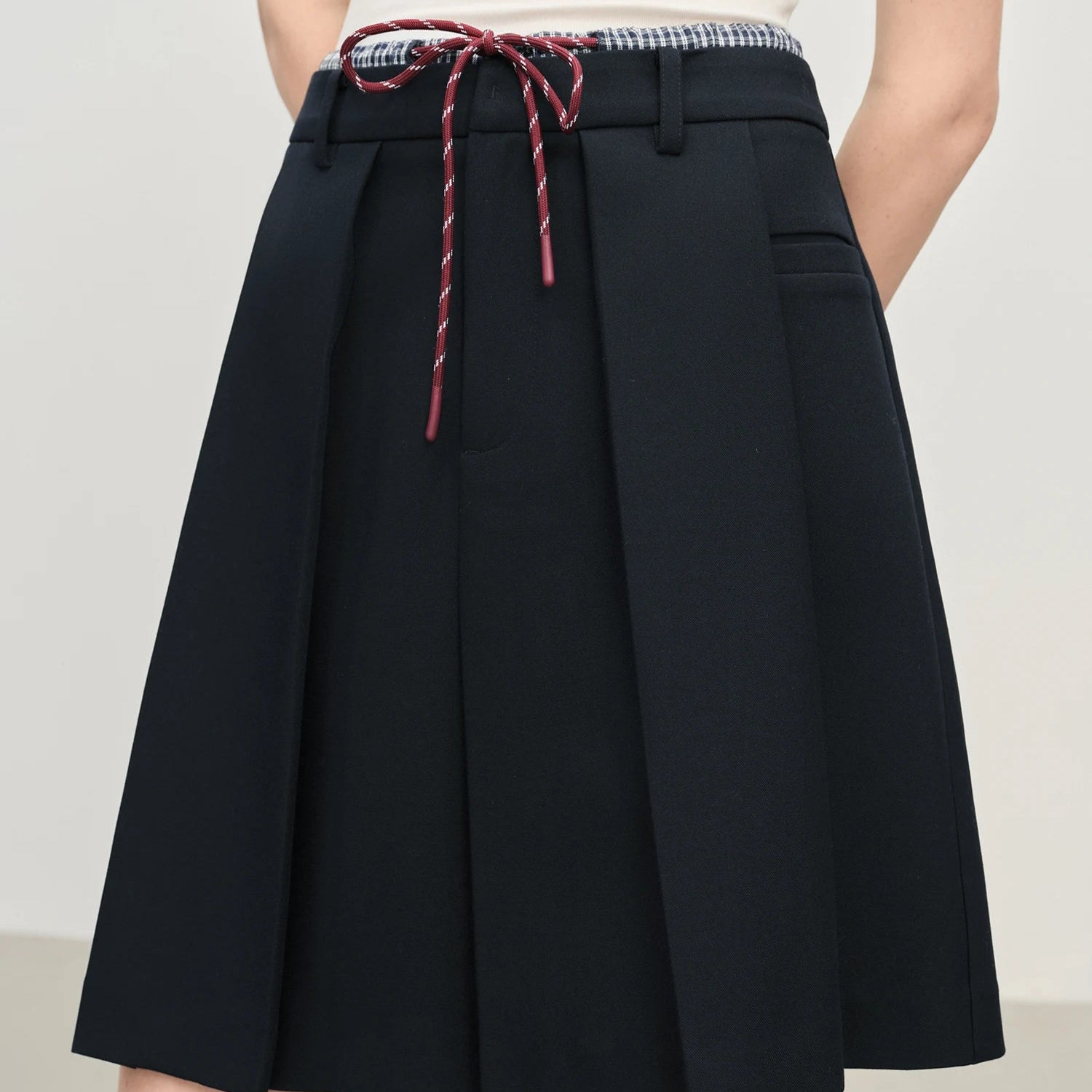 Double Waist Plaid Drawstring Two-Piece Style Skirt