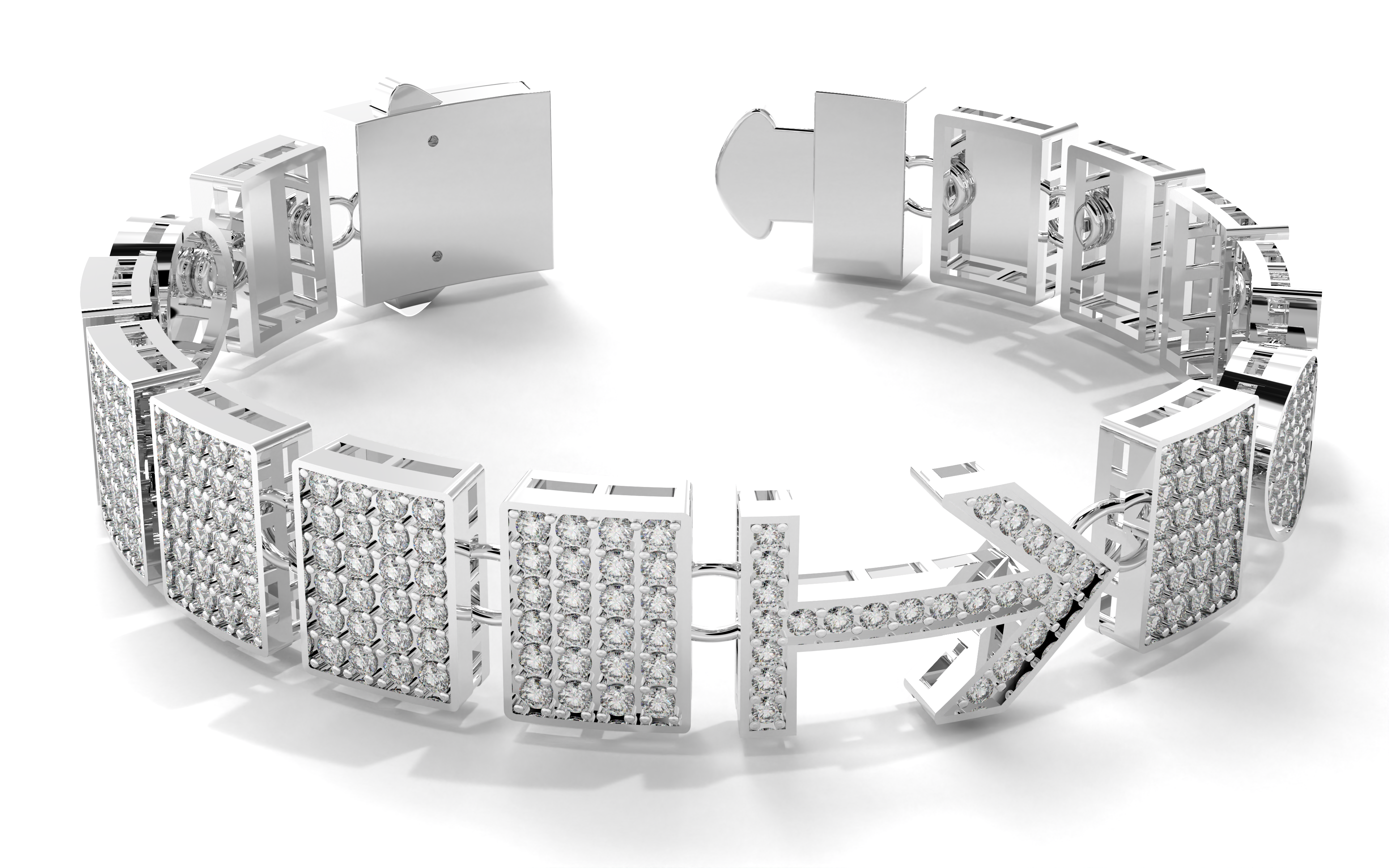 Silver bracelet with diamond accents on a white background