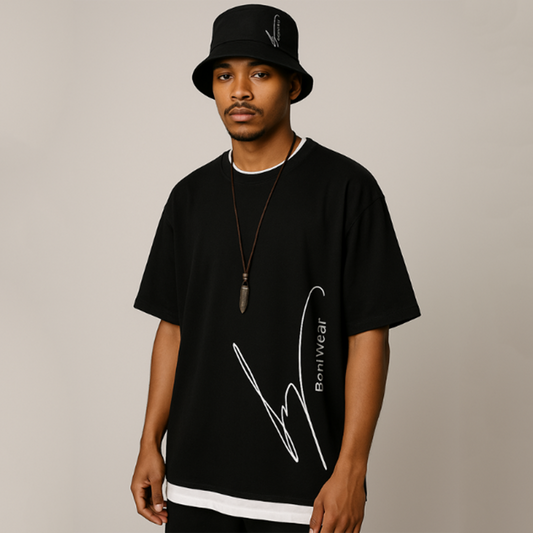 Men's Script/Classic Ensemble - Oversized Ringer Tee & Bucket Hat