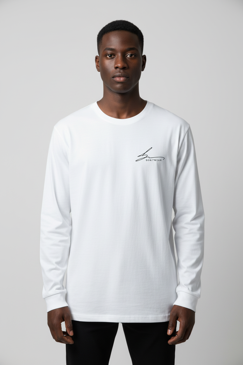 African American male wearing Boniwear long sleeve crew neck