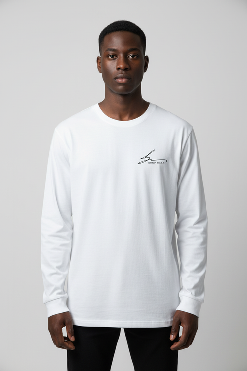African American male wearing Boniwear long sleeve crew neck