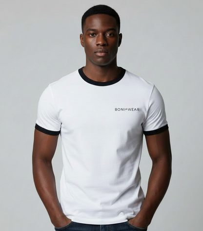 African American male wearing Boniwear ringer t-shirt