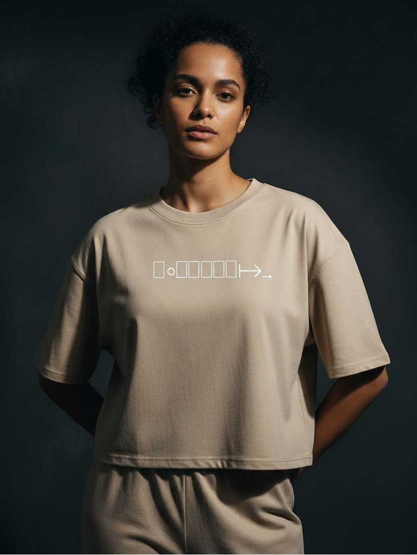 Beige boxy fit cropped tee with BONIWEAR logo