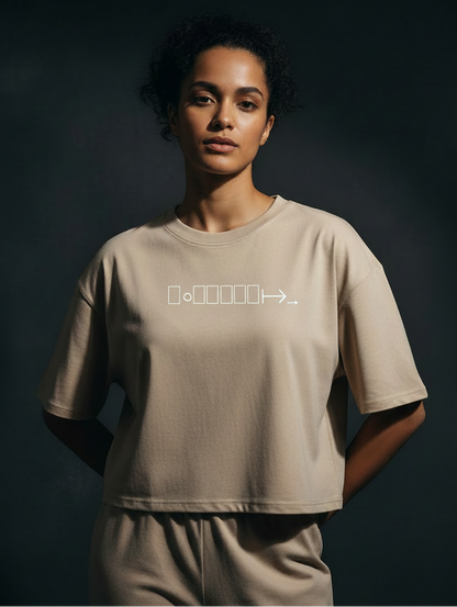 Beige boxy fit cropped tee with BONIWEAR logo