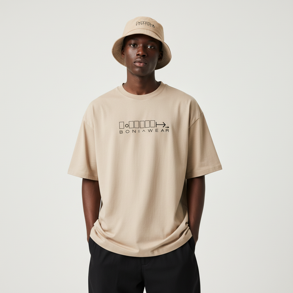 Beige bulky fit set with bucket hat