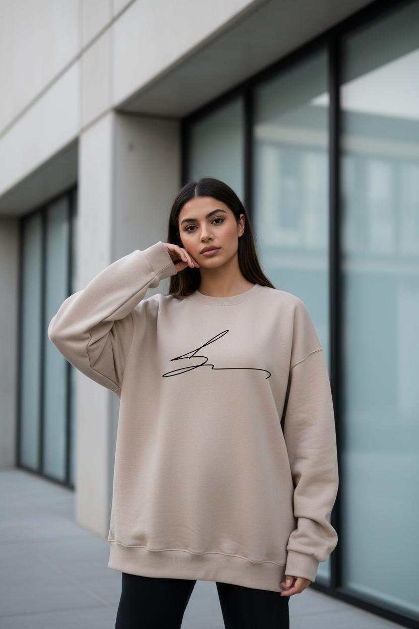 Beige crewneck with signature logo