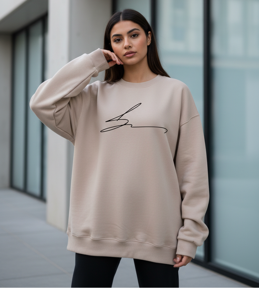 Beige crewneck with signature logo