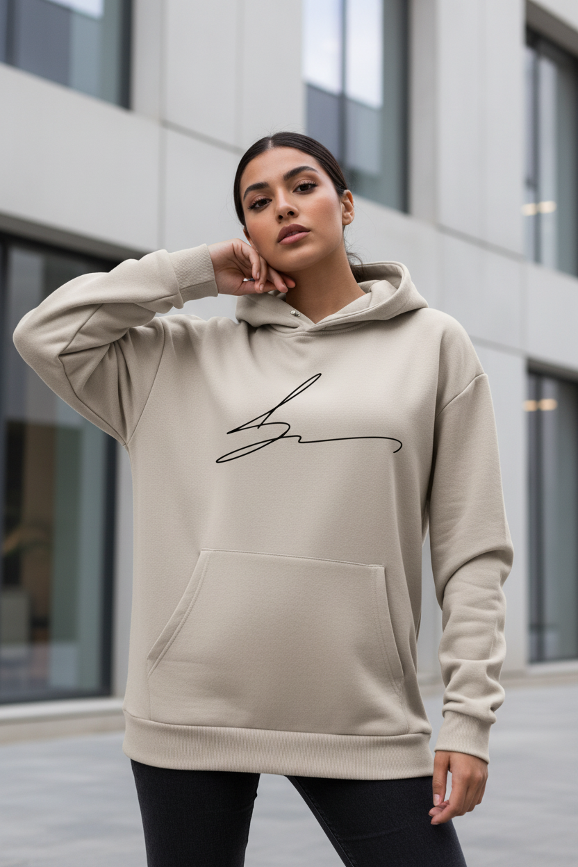 Beige hoodie with signature logo