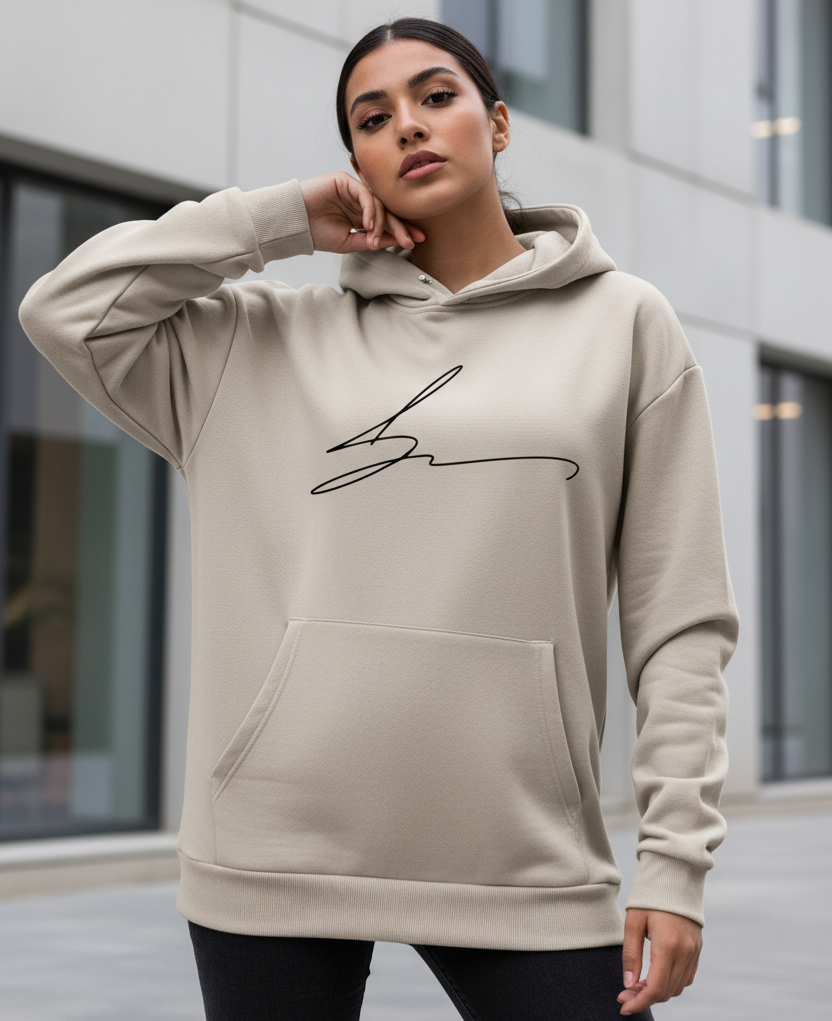 Beige hoodie with signature logo