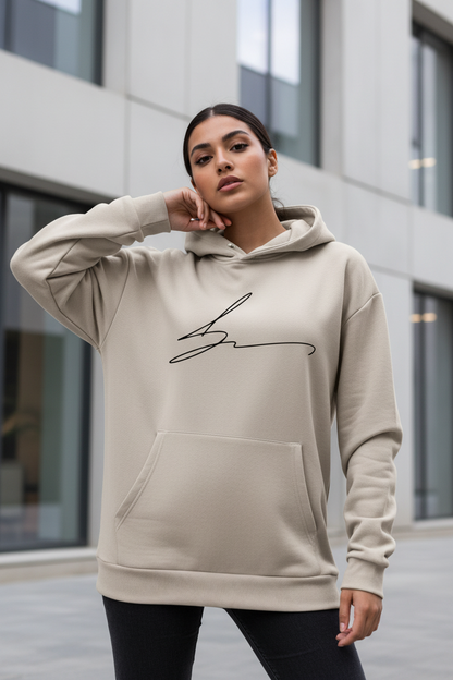 Beige hoodie with signature logo