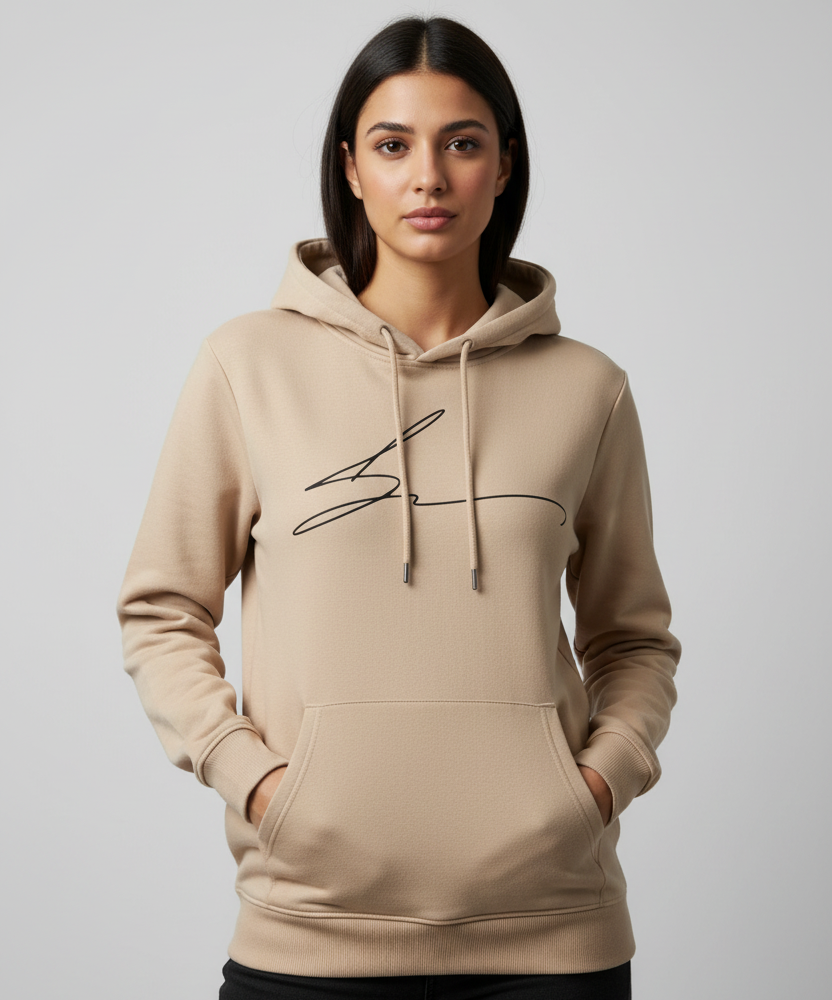 Beige hoodie with signature logo