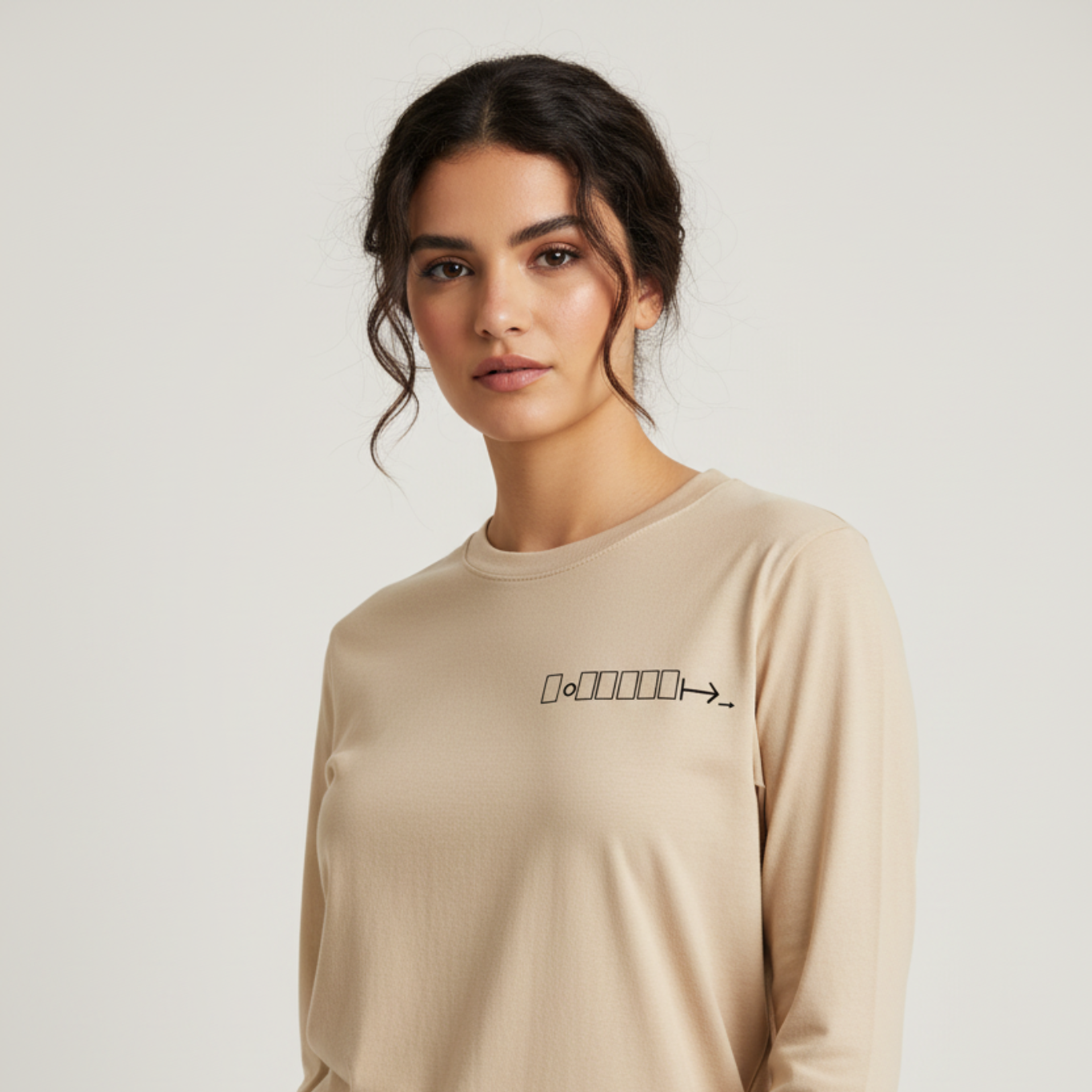 Beige long sleeve tee with geometric logo