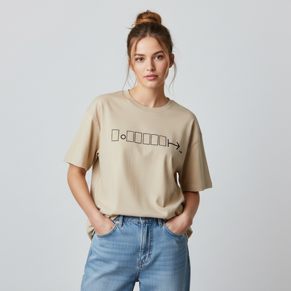 Beige oversized t-shirt with geometric logo