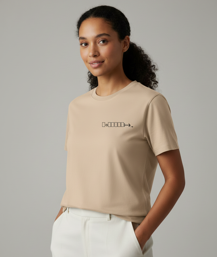 Beige short sleeve tee with geometric logo