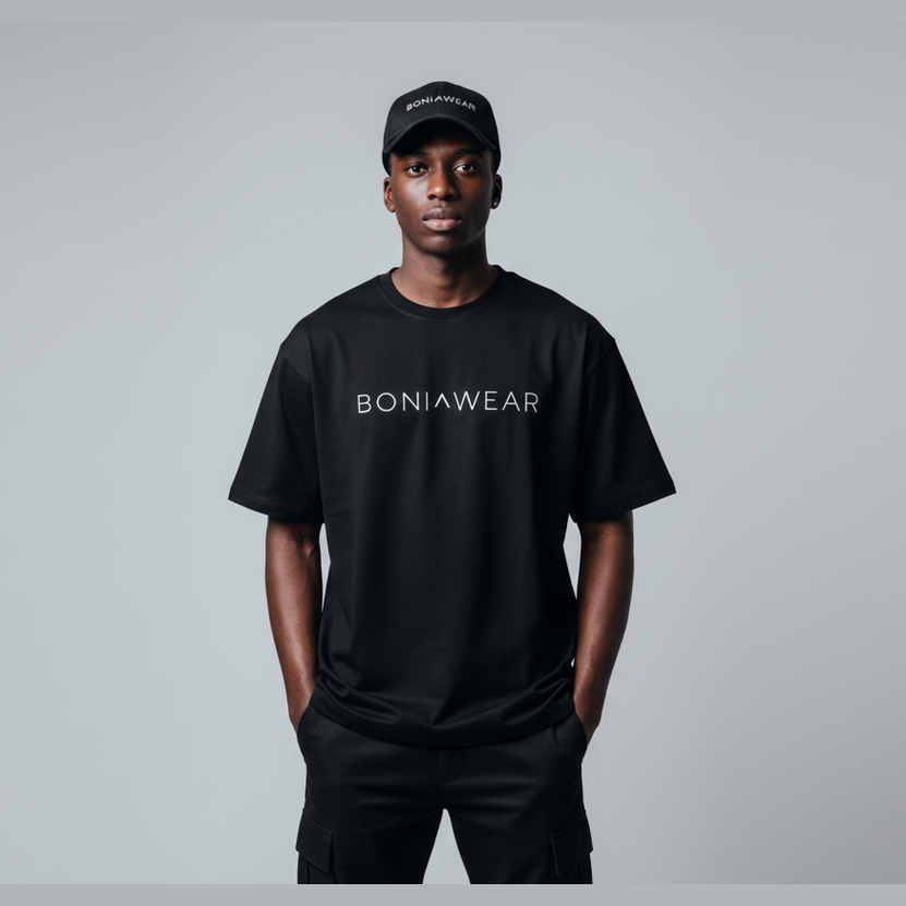 Black bulky fit crew neck set